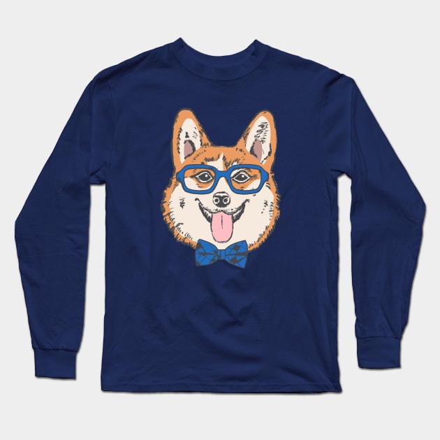 Corgi Hipster Long Sleeve T-Shirt by okpinsArtDesign